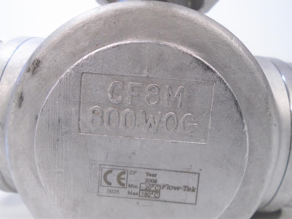 Flow-Tek 2" Tri-Clamp 3-Way Sanitary Ball Valve, CF8M, 800 WOG
